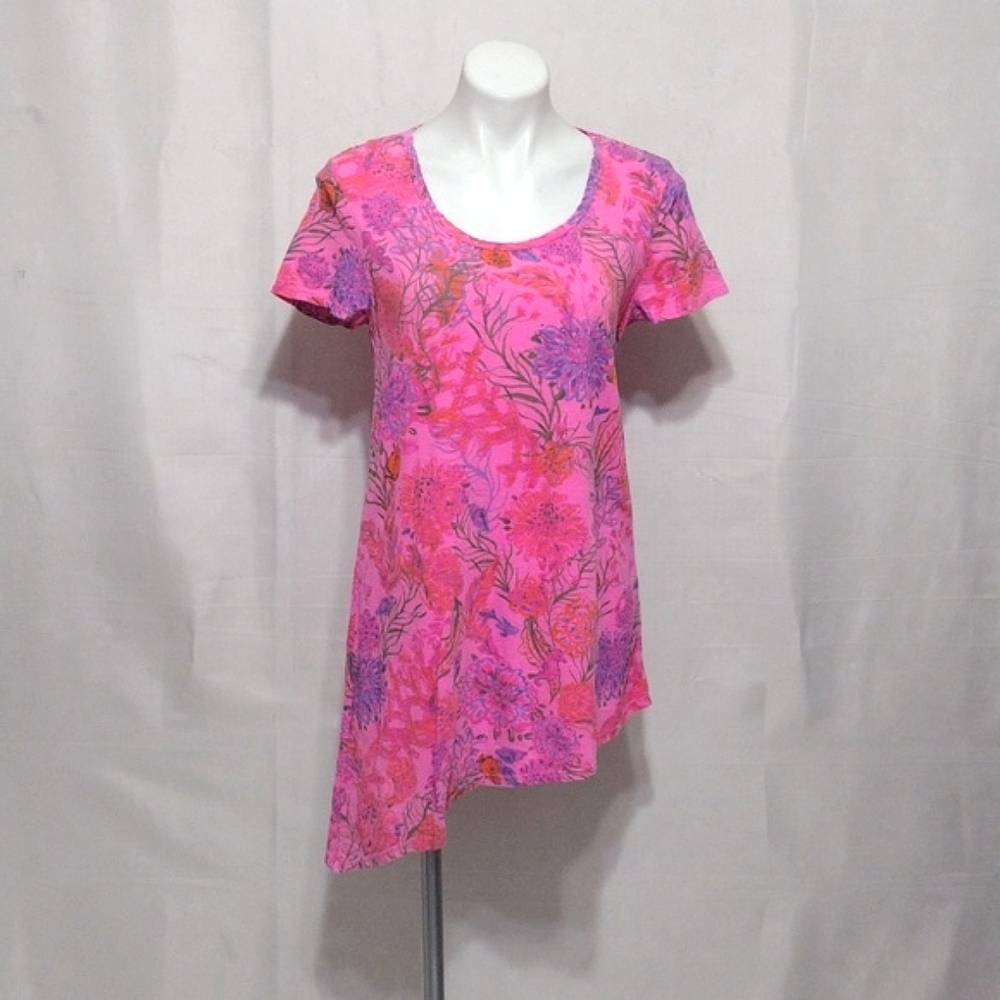 NEW Fresh Produce Sasha Pink Flamingo Tunic Top Small Asymmetrical Chic Summer